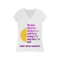 Crohn's Awareness Being Strong Women's Short Sleeve V-Neck Tee - IBD Knick Knacks