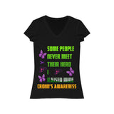 Crohn's Awareness Women's  I Raised My Hero Short Sleeve V-Neck Tee - IBD Knick Knacks