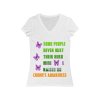 Crohn's Awareness My Hero Raised Me Women's V-neck Tee - IBD Knick Knacks